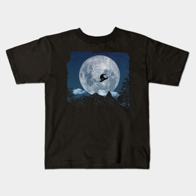 Snowboard Freestyle - Blue Moon Kids T-Shirt by MerlinArt